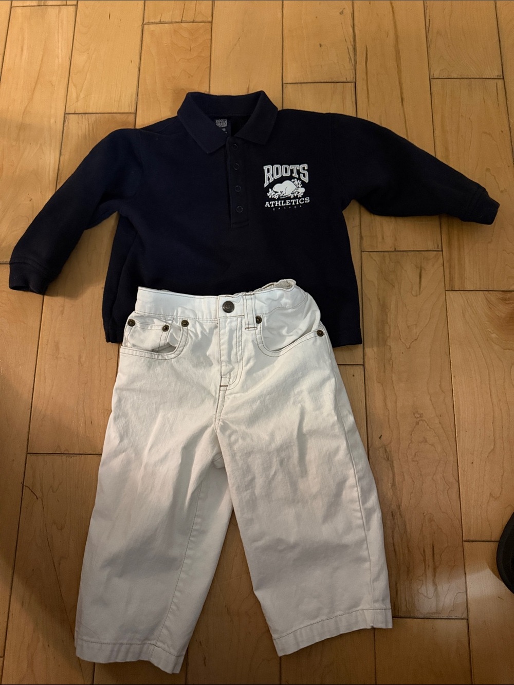 Roots Navy Kids Polo Sweatshirt with White Logo